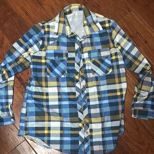 Blue and Yellow Plaid Men's Shirt